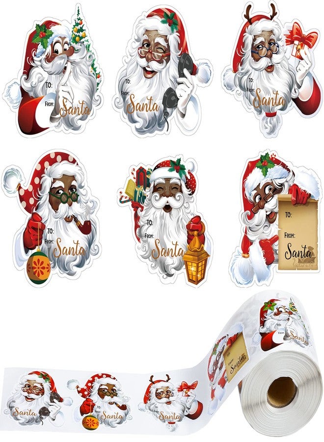 Funrous 500 Pcs Christmas Santa Wrapping Paper Tags Bulk, Black Santa Claus Gift Labels Xmas Festive Self-Adhesive Stickers for Winter Holiday Birthday Present Wrapping Decoration Supplies - Image 1